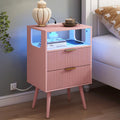 Pink Nightstand with Charging Station and LED Lights R36599