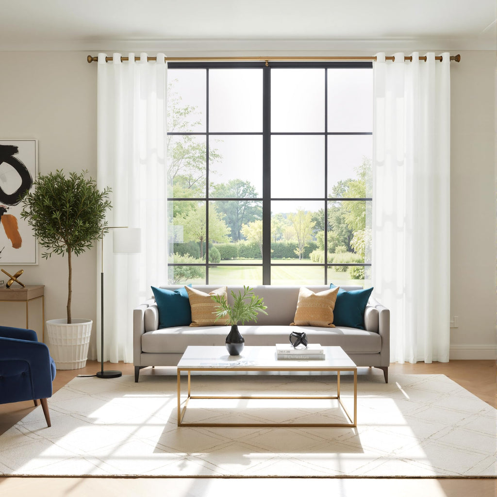 White 84 inches Long Semi Sheer Curtains O8853