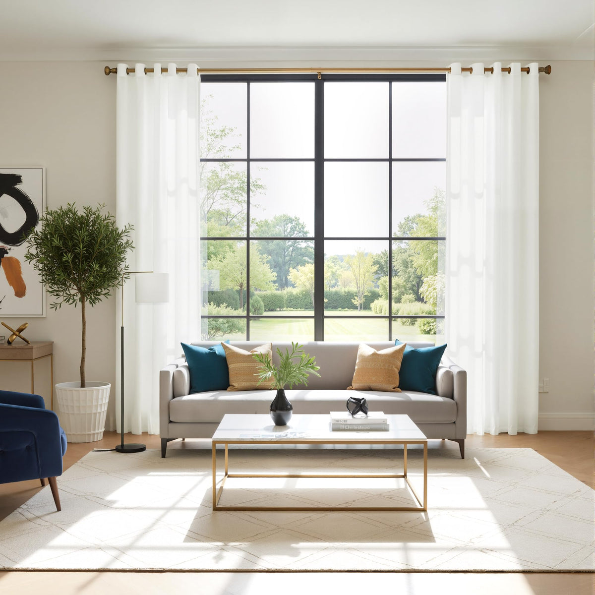 White 84 inches Long Semi Sheer Curtains O8853
