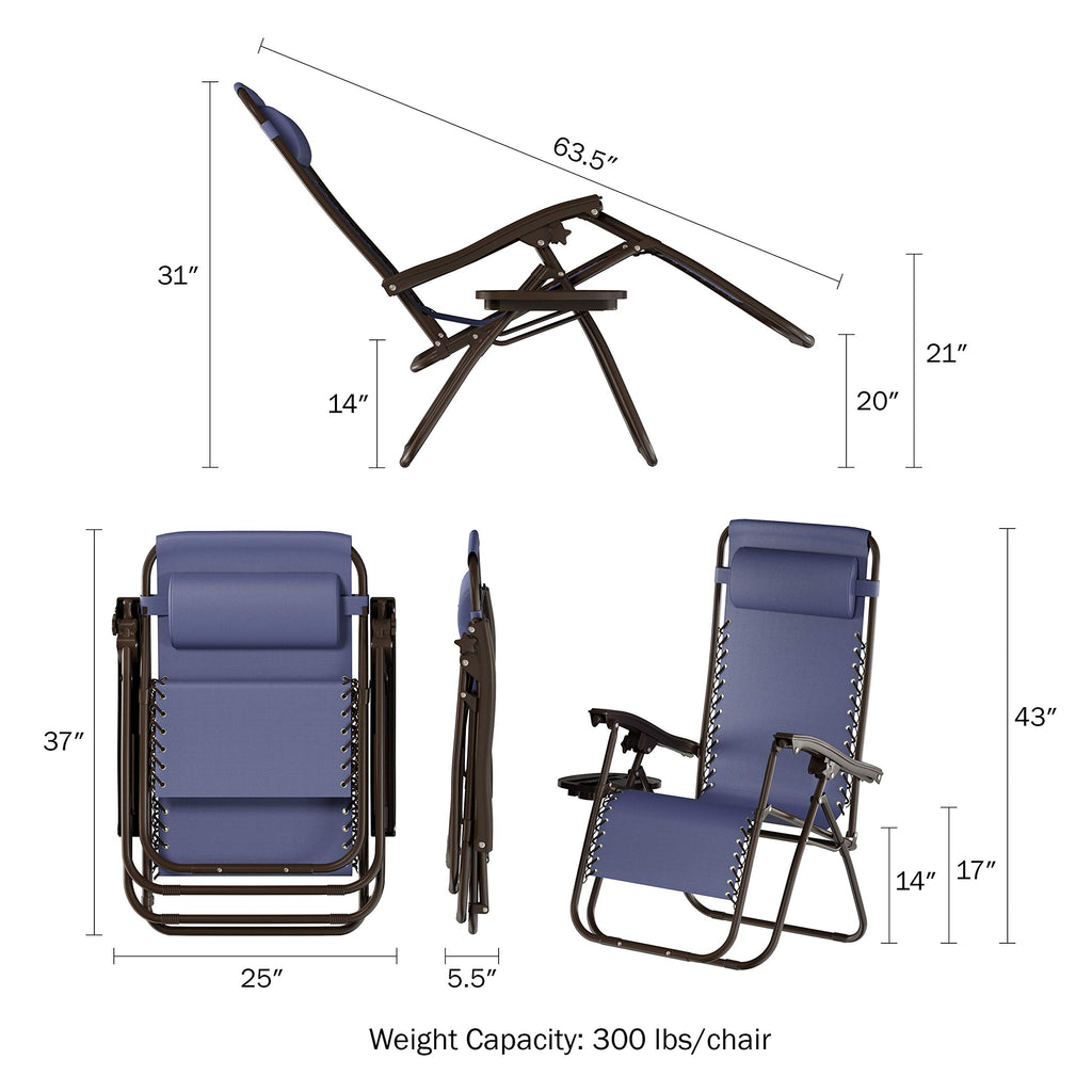 Set of 2 Navy Zero-Gravity Chairs with Side Table K586824