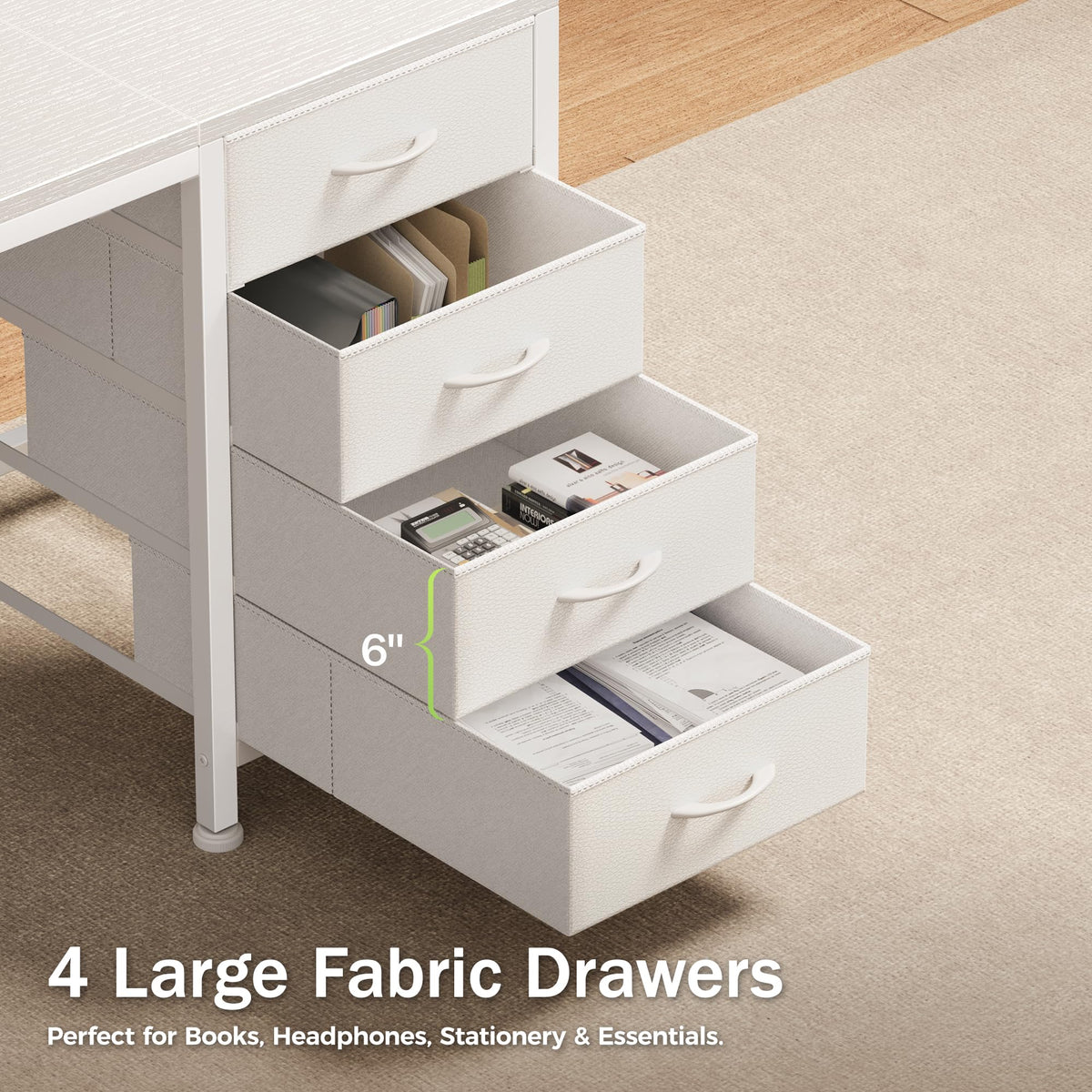 55.1 Inch White Desk with Power Outlets and USB-C Port J696683