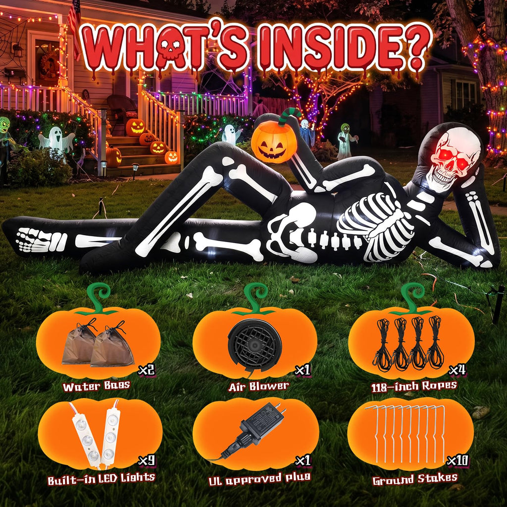 12FT Halloween Inflatable Lying Skeleton Decoration P5424