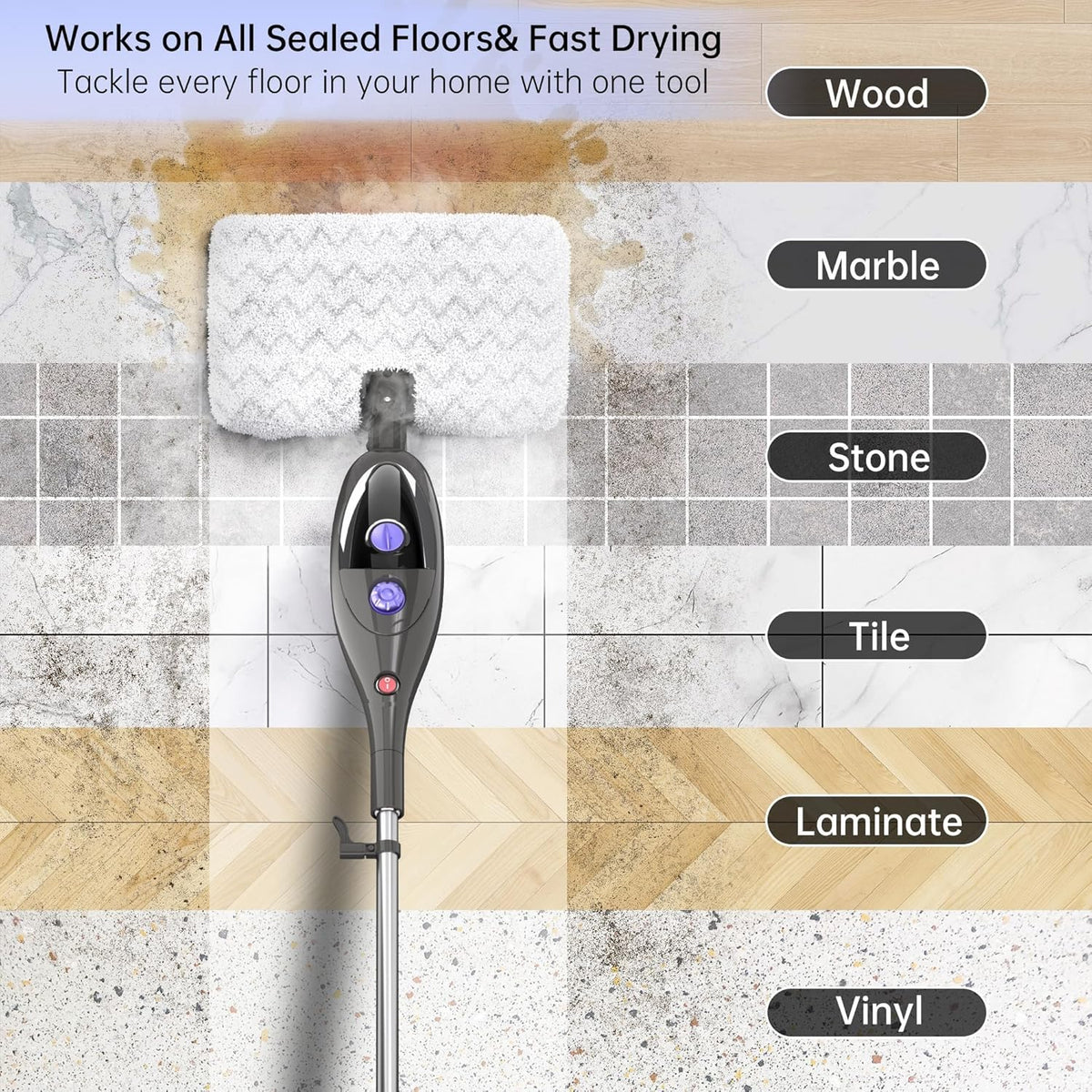 12-in-1 Steam Mop Detachable Handheld Steam Cleaner H252