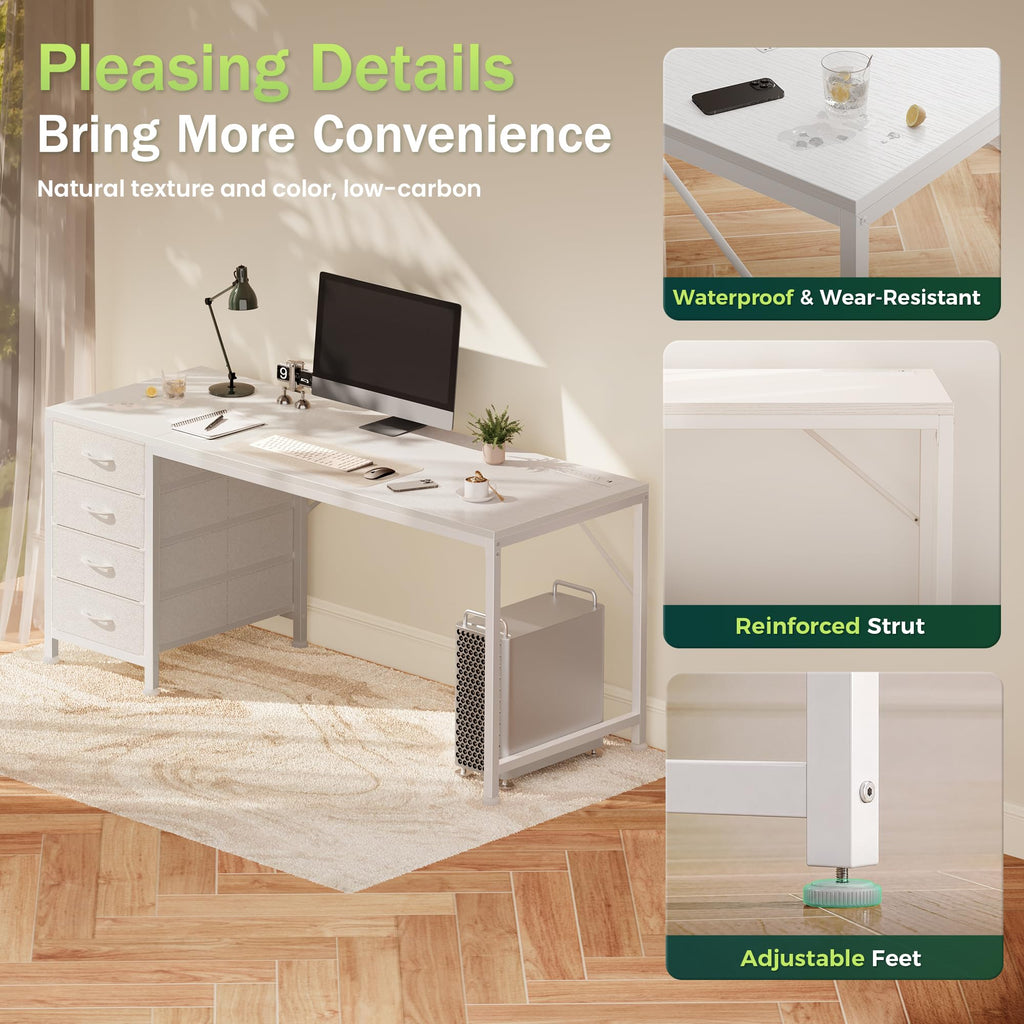 55.1 Inch White Desk with Power Outlets and USB-C Port J696683