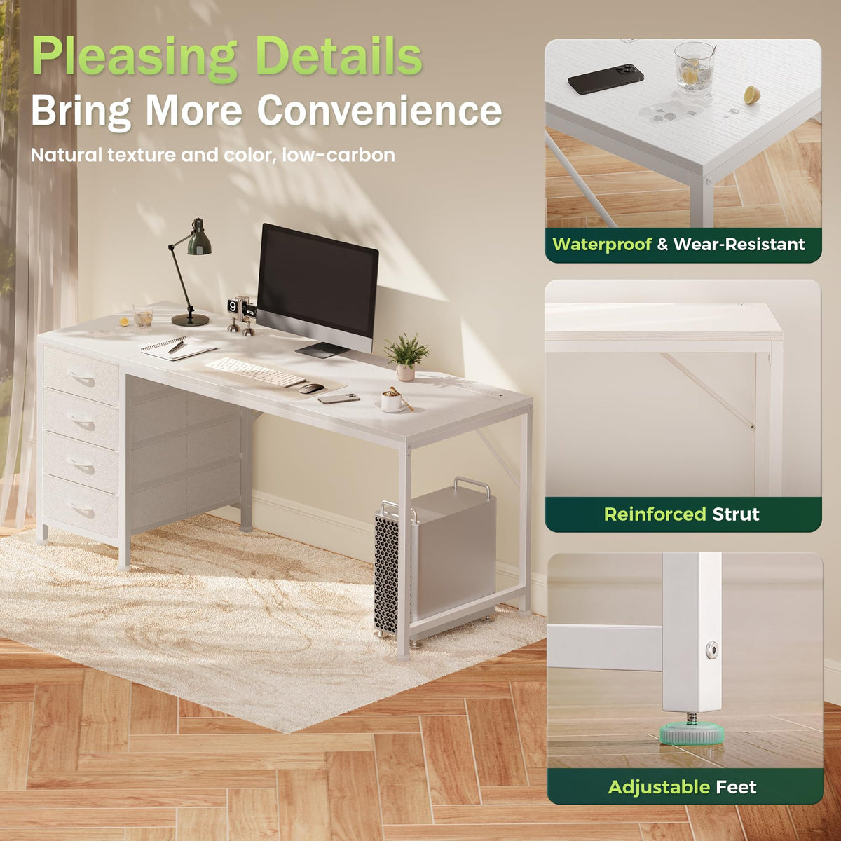 55.1 Inch White Desk with Power Outlets and USB-C Port J696683