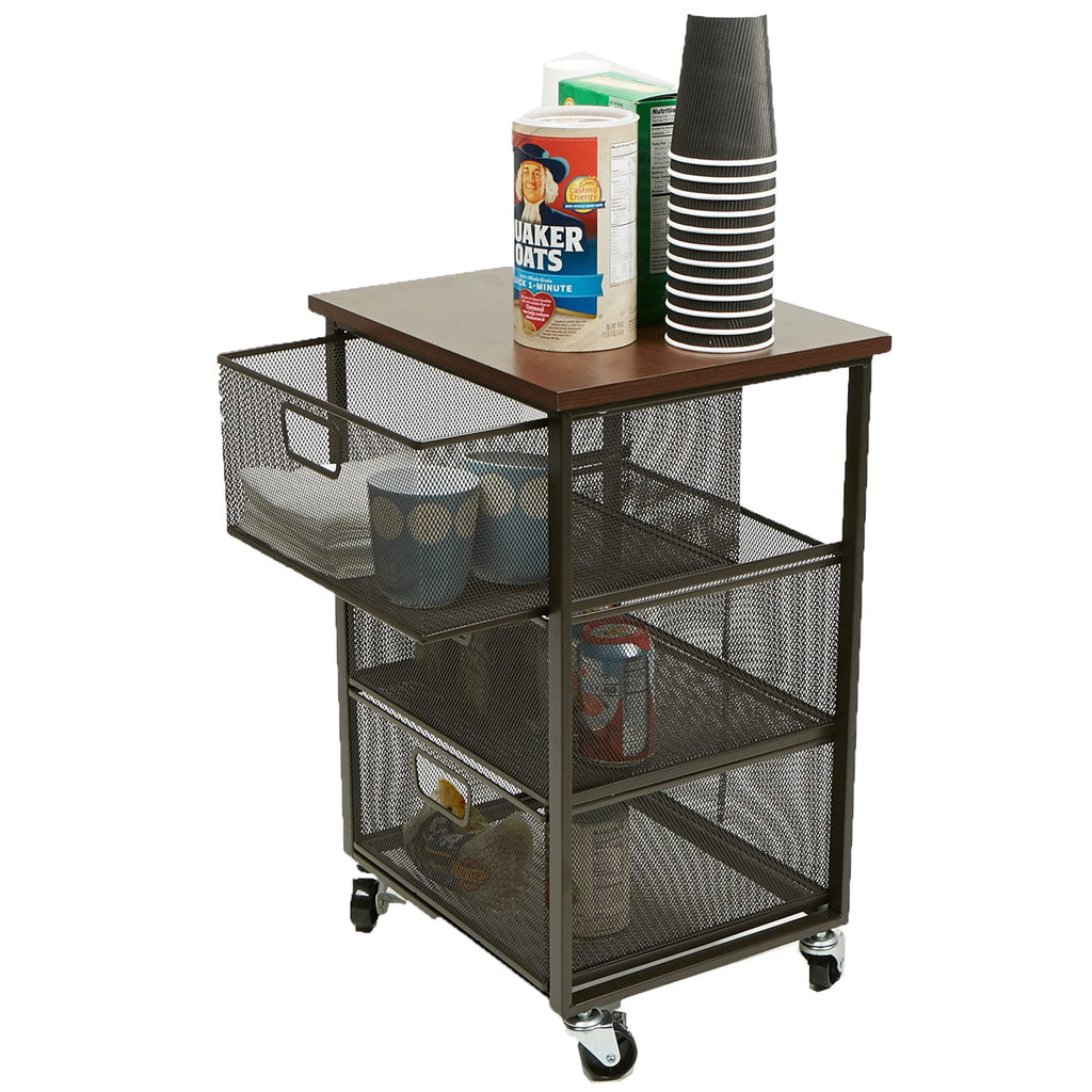 3 Drawer Rolling Storage Organizer with Wood Top F402