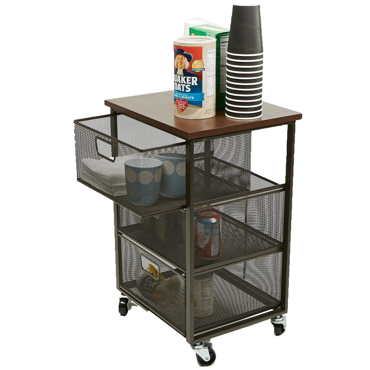 3 Drawer Rolling Storage Organizer with Wood Top F402