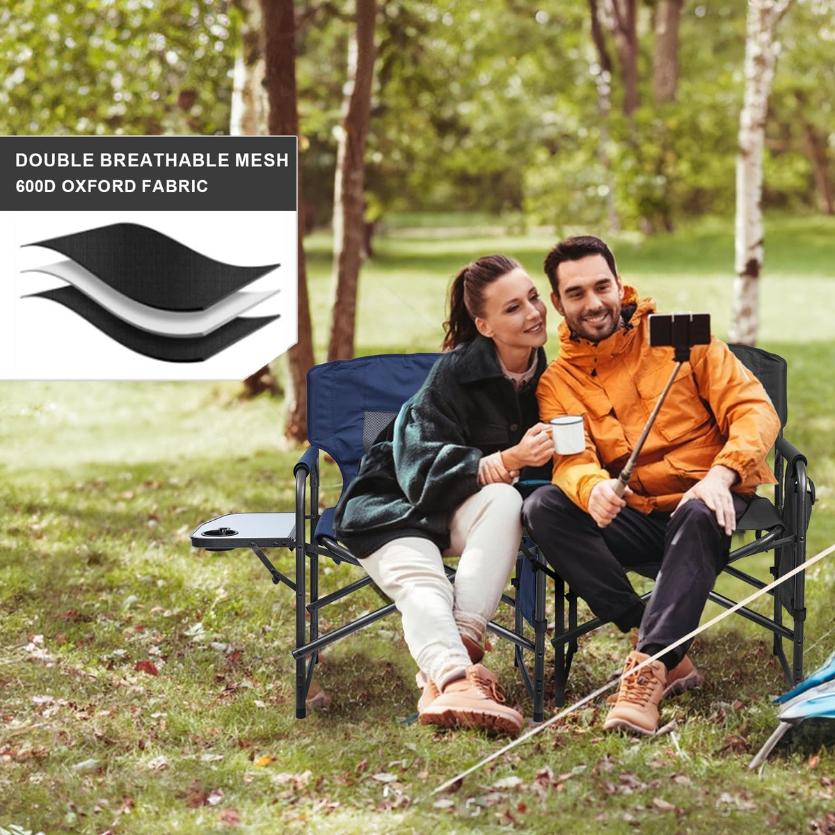 Camping Chairs, Folding Chairs for Outside, Directors Chairs Foldable Adults Heavy Duty, Support to 450LBS V615491
