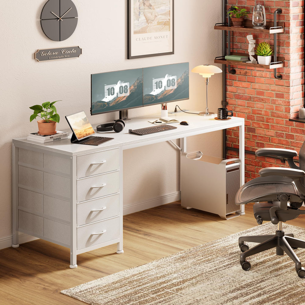 55.1 Inch White Desk with Power Outlets and USB-C Port J696683
