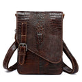 Brown Crocodile Embossed Genuine Leather Mini Messenger Bag N334