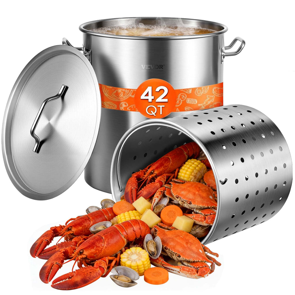 42 Quart Stainless Steel Stockpot with Strainer and Lid Q225372