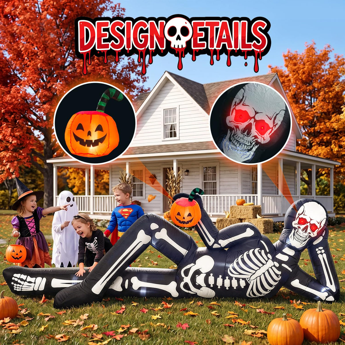 12FT Halloween Inflatable Lying Skeleton Decoration P5424
