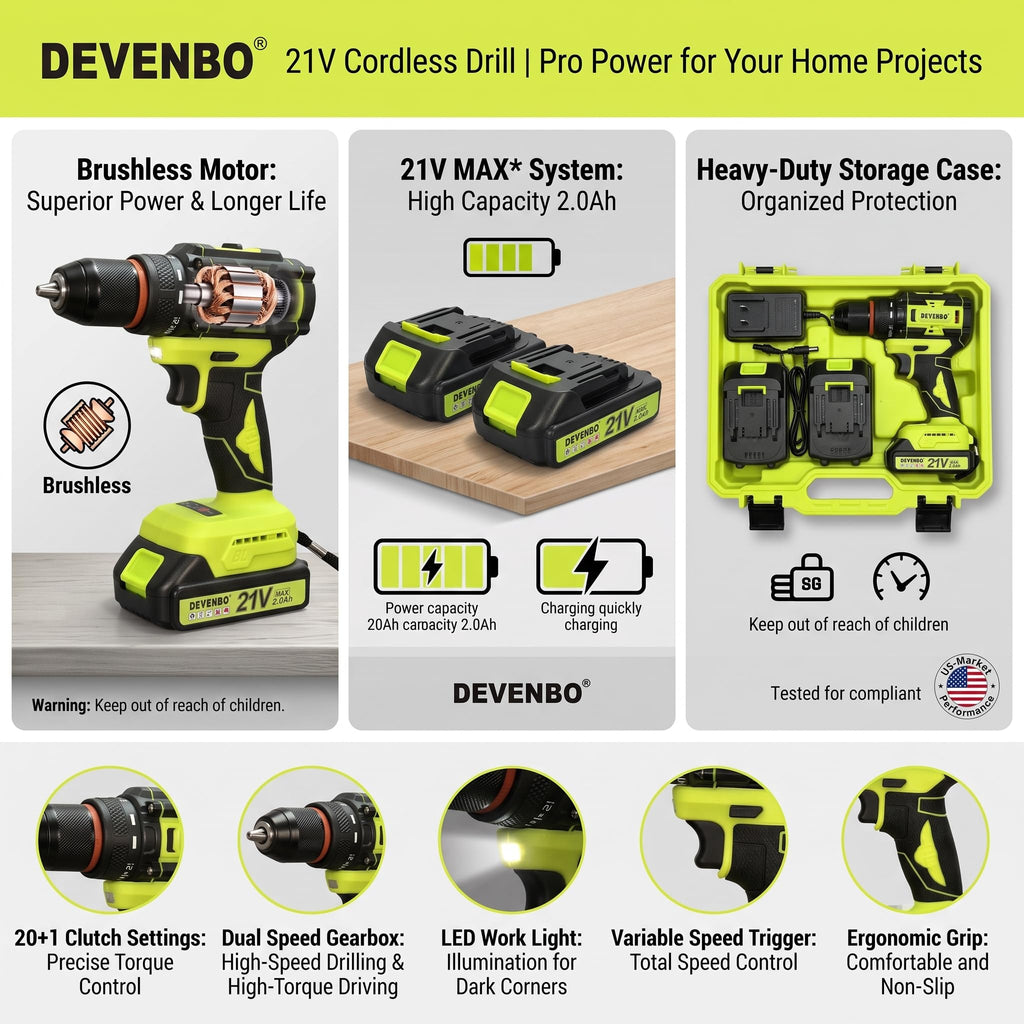 21V Brushless Cordless Drill Set Y924027