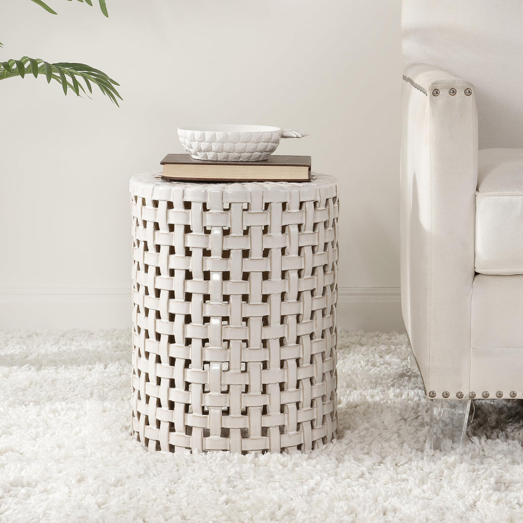 Cream Ceramic Decorative Accent Garden Stool P986