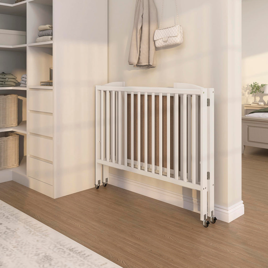 Full Size 2-in-1 Folding Baby Crib White C8920