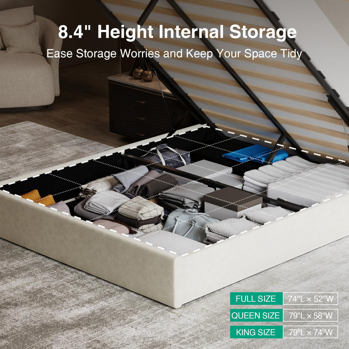 White Queen Lift Up Storage Bed Frame P29399