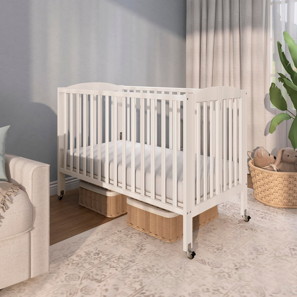 Full Size 2-in-1 Folding Baby Crib White C8920