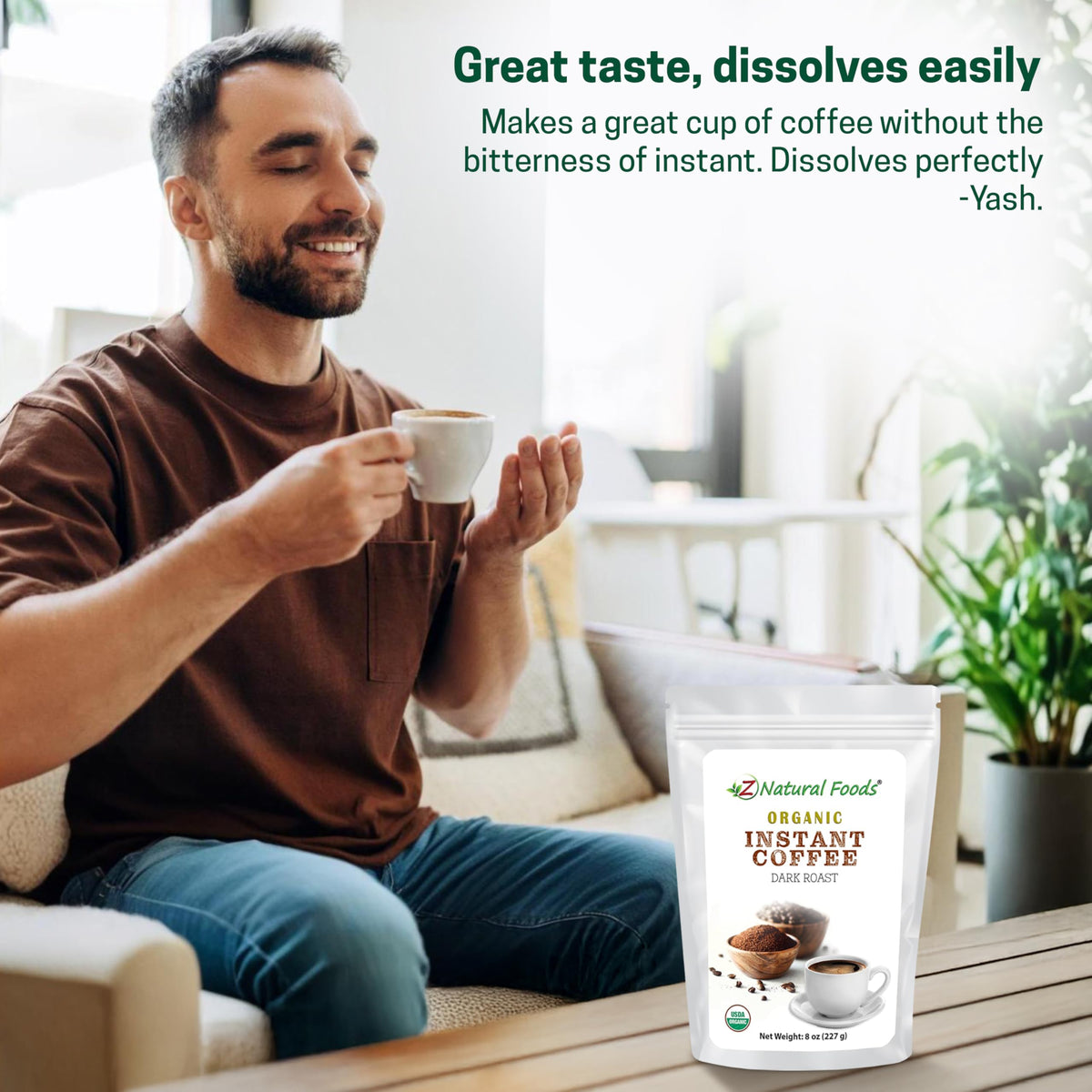 Organic Instant Coffee Powder Dark Roast Arabica 8 oz D1951