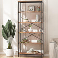 71" Tall 5 Tier Wood and Metal Bookshelf W31015