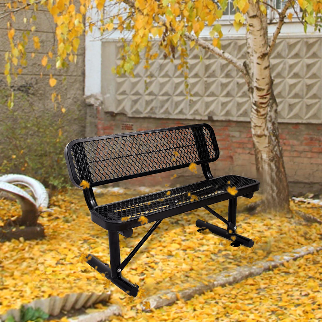 4Ft Black Metal Outdoor Bench with Back X53752