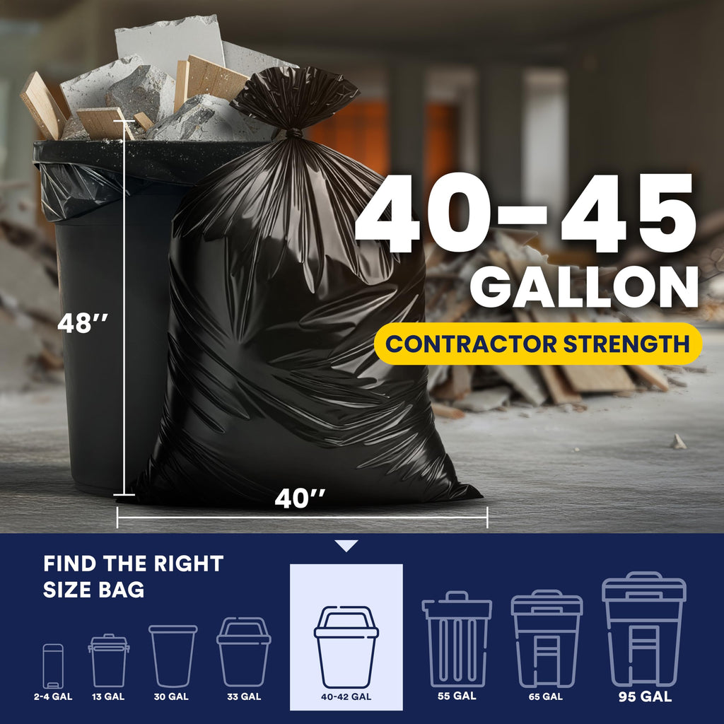 Black Heavy Duty 40-45 Gallon Trash Bags 3.0 Mil 50 Count C23617