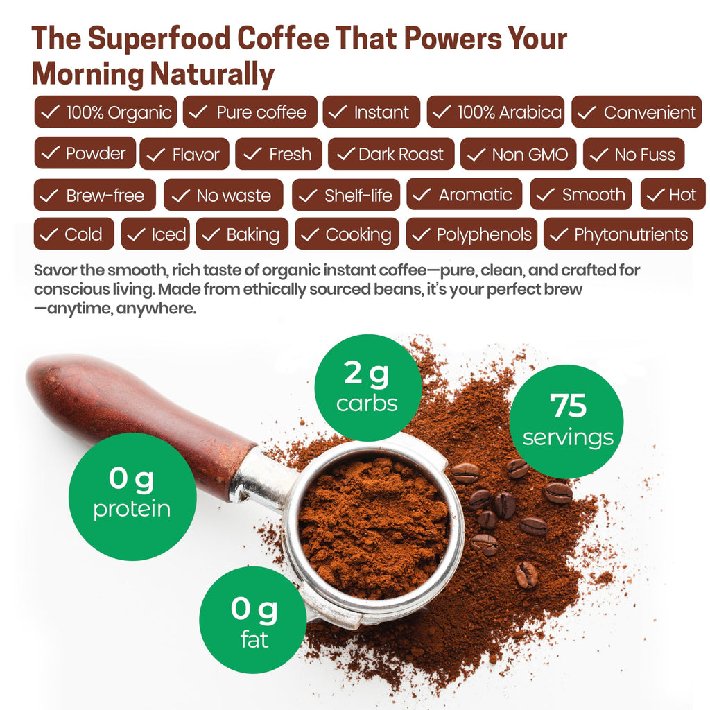 Organic Instant Coffee Powder Dark Roast Arabica 8 oz D1951