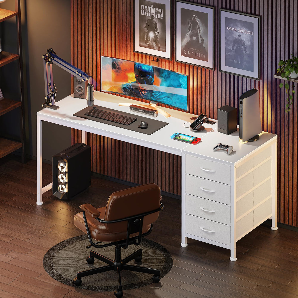 55.1 Inch White Desk with Power Outlets and USB-C Port J696683