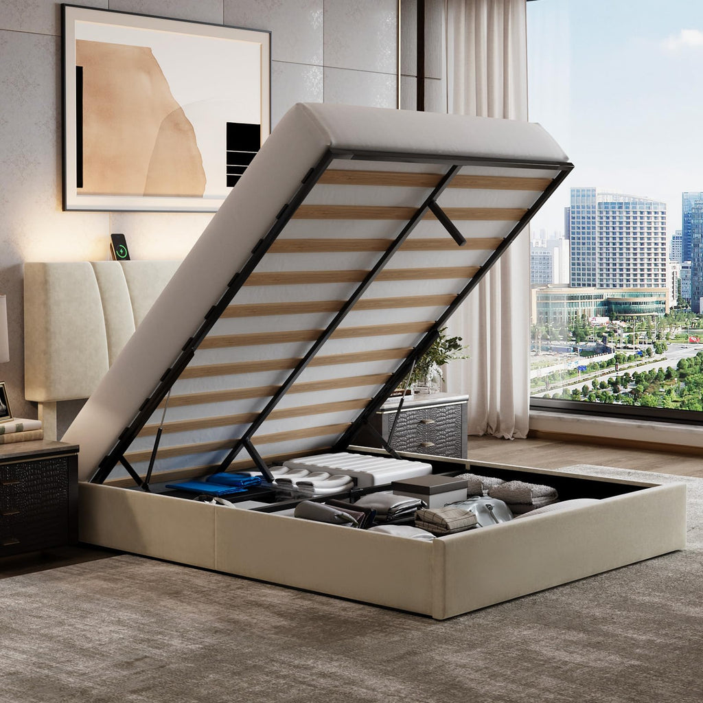 White Queen Lift Up Storage Bed Frame P29399