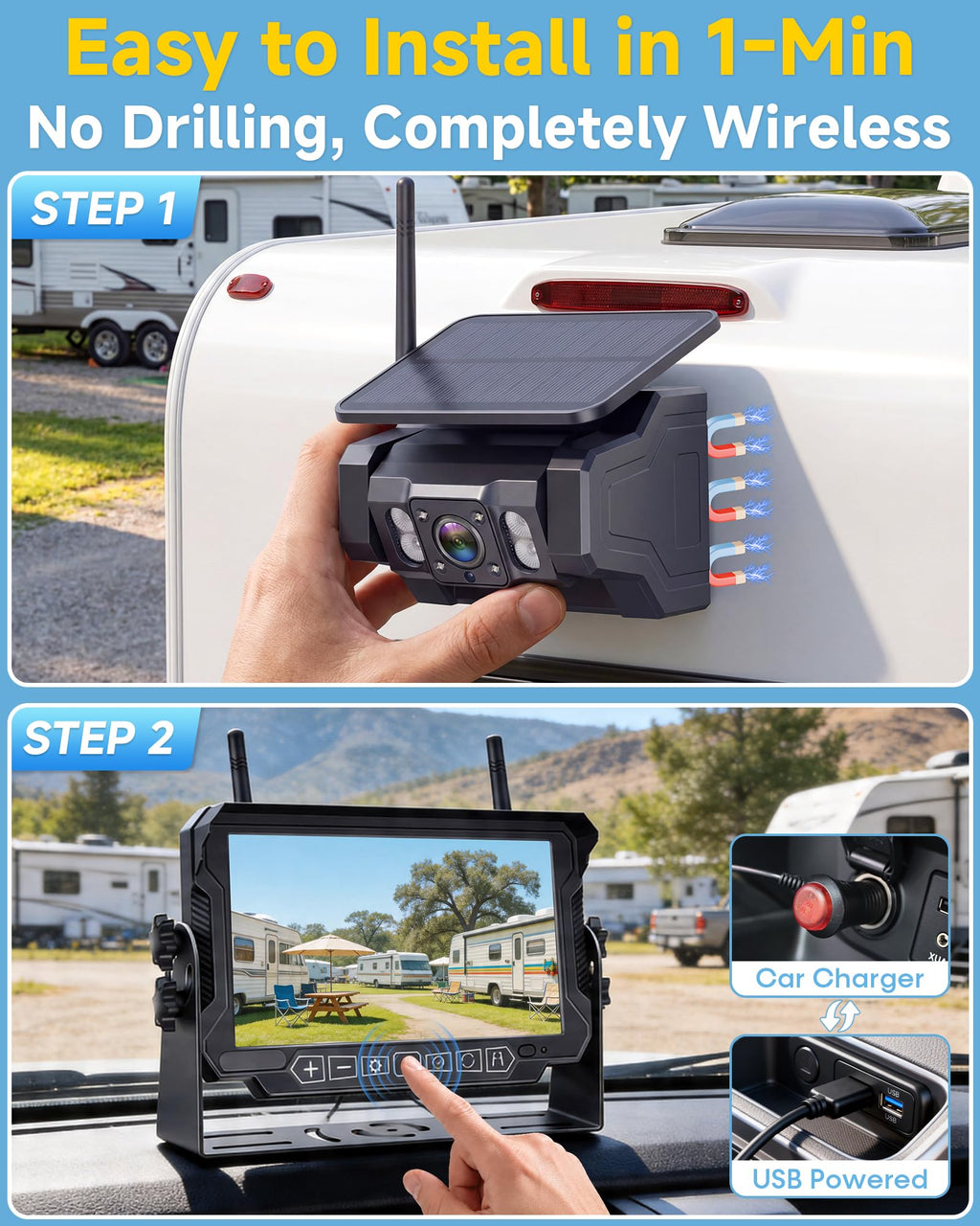 1080P Dual Magnetic Wireless Backup Camera 7" Split-Screen Z7151