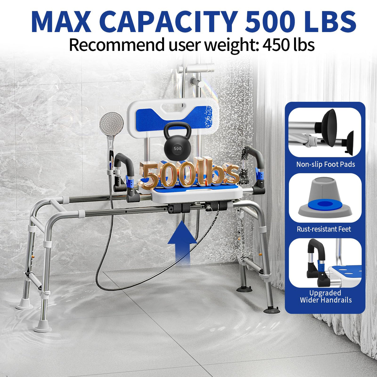 Sliding Shower Chair with Arms and Back I9032