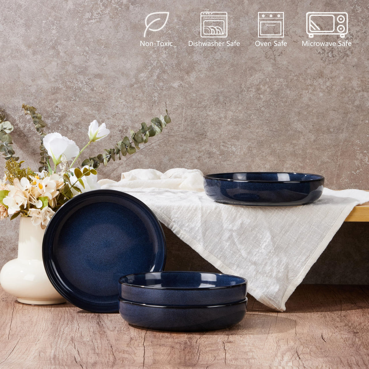 Blue Stoneware Pasta Bowls Set of 4 M375
