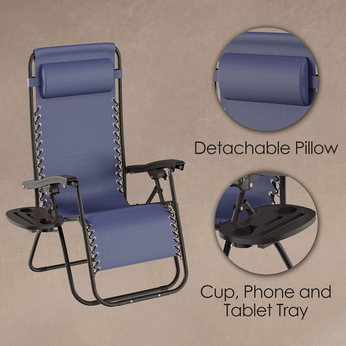 Set of 2 Navy Zero-Gravity Chairs with Side Table K586824