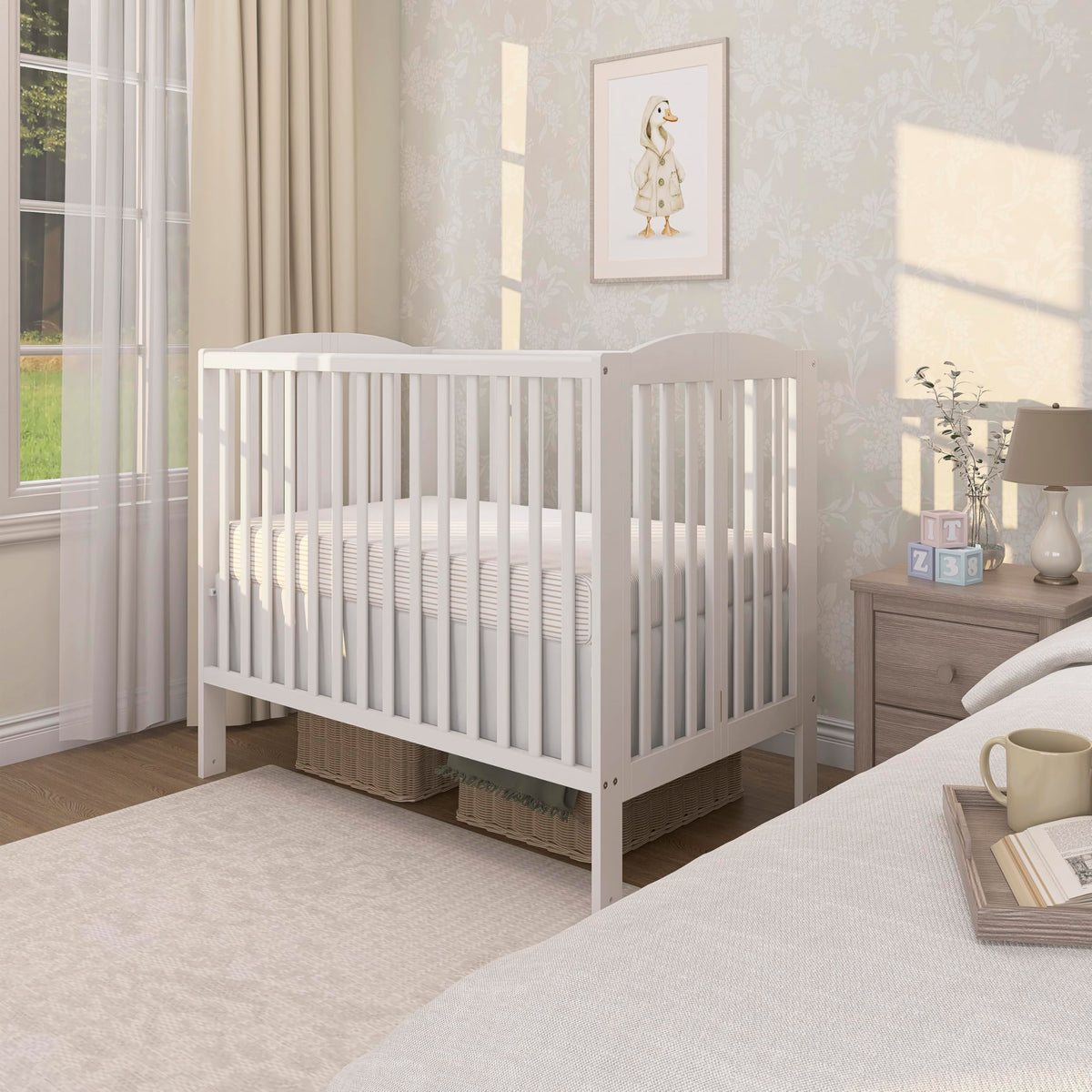 Full Size 2-in-1 Folding Baby Crib White C8920