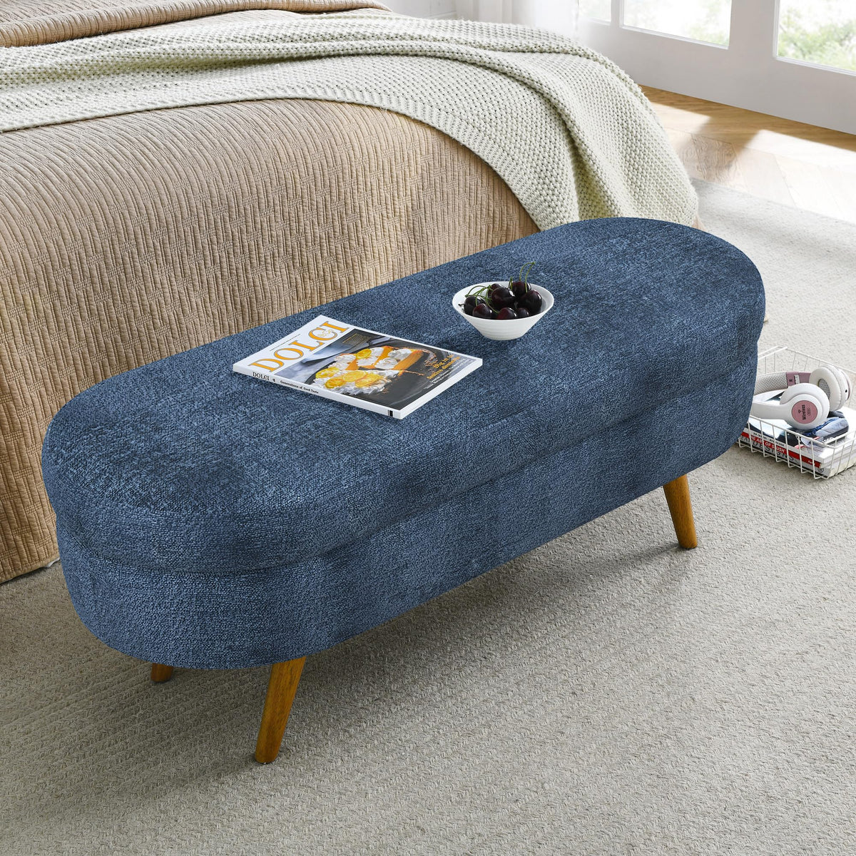 Oval Storage Bench with Rubber Wood Legs S32828