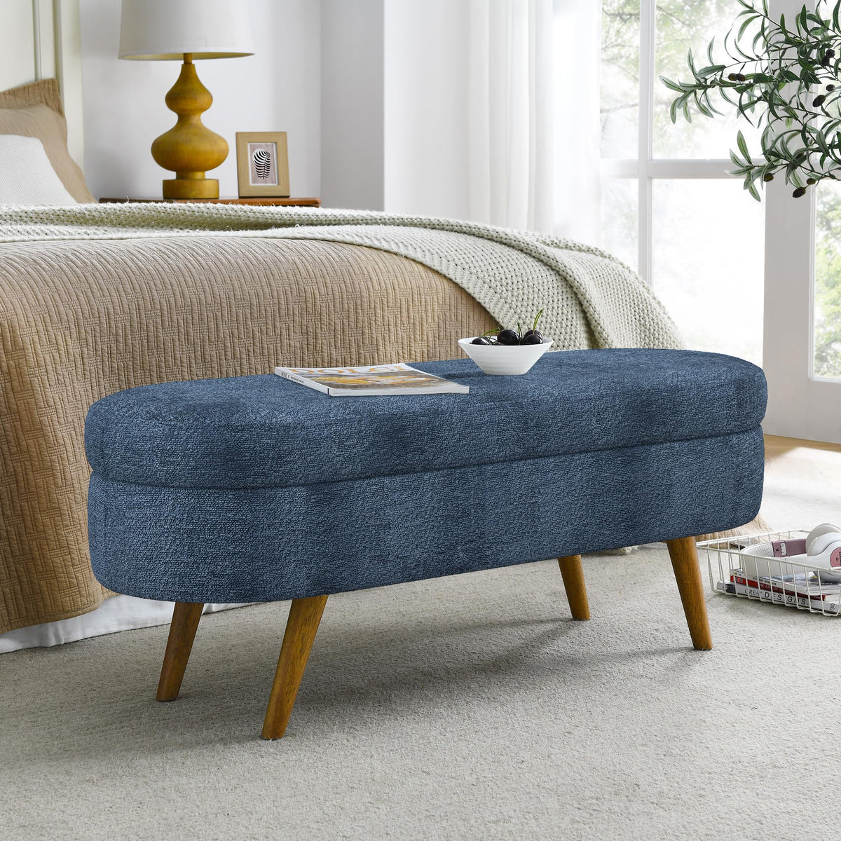 Oval Storage Bench with Rubber Wood Legs S32828