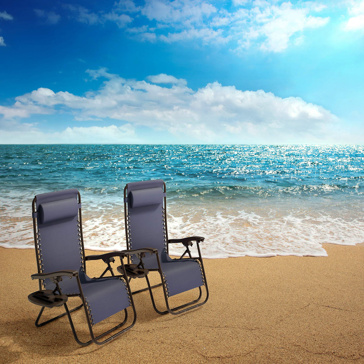 Set of 2 Navy Zero-Gravity Chairs with Side Table K586824