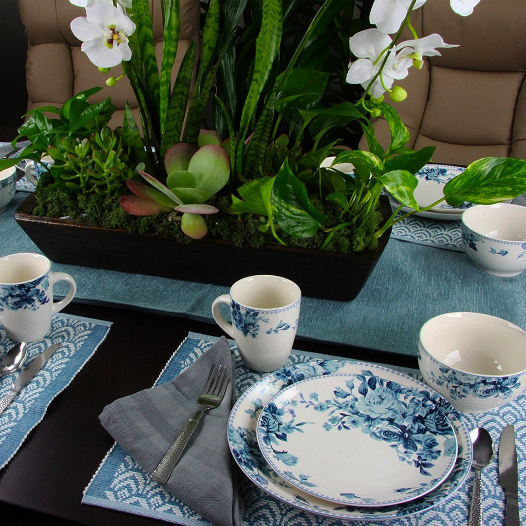 Blue 16 Piece Stoneware Dinnerware Set F14118