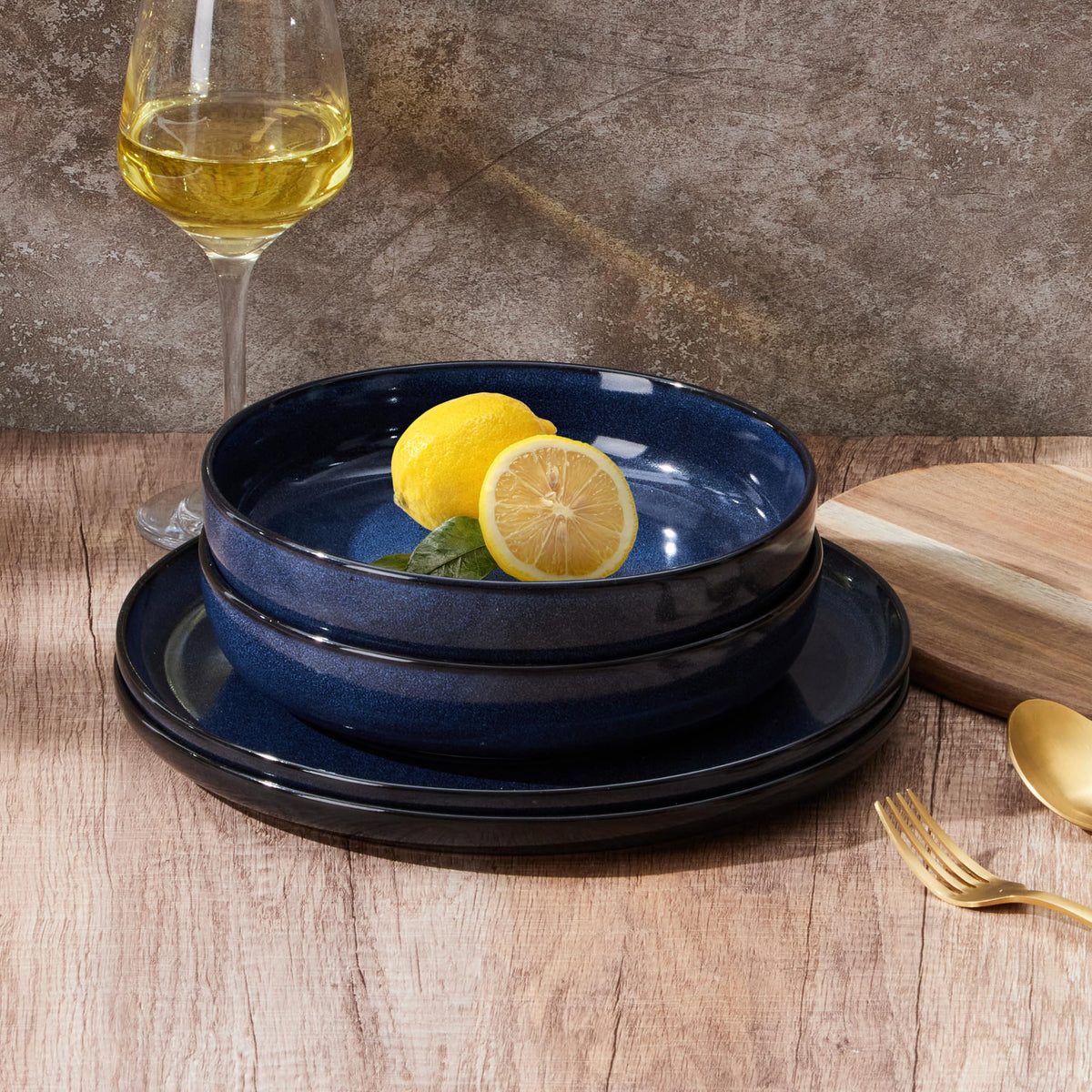 Blue Stoneware Pasta Bowls Set of 4 M375