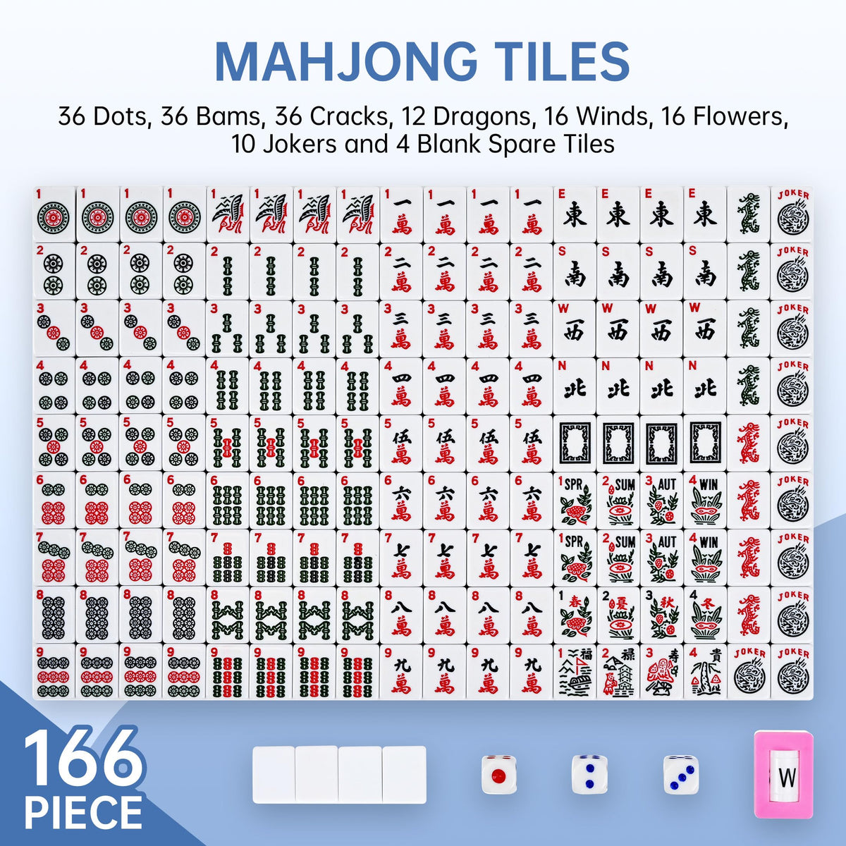 166 Tiles Mahjong Game Set with Blue Carrying Bag Z754