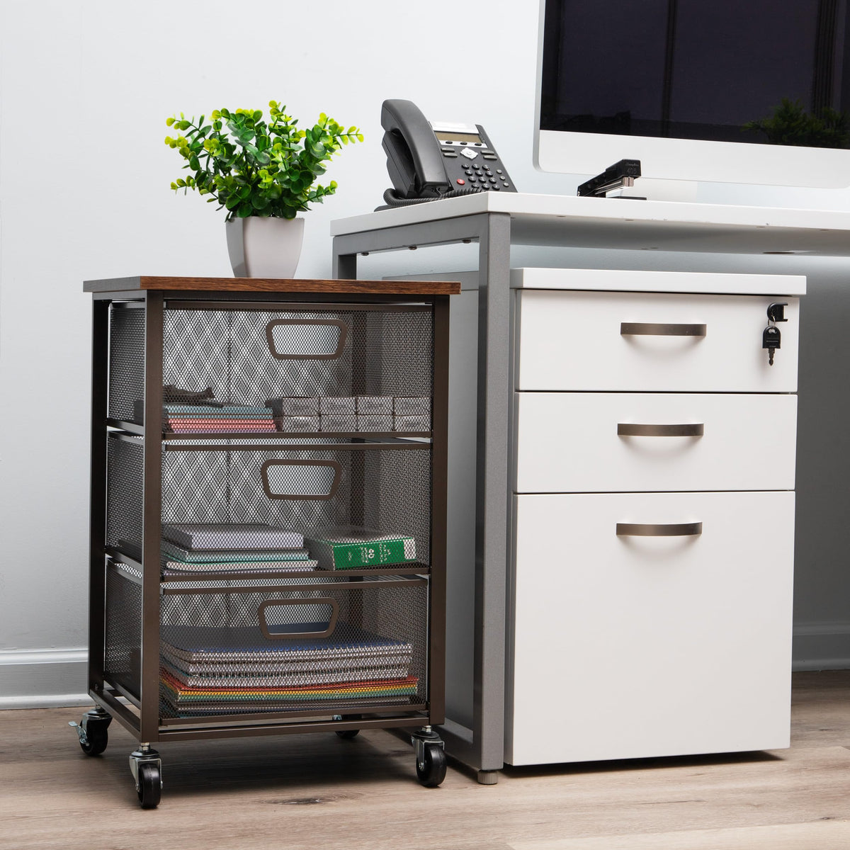 3 Drawer Rolling Storage Organizer with Wood Top F402