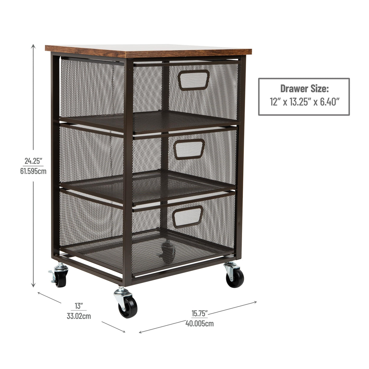 3 Drawer Rolling Storage Organizer with Wood Top F402