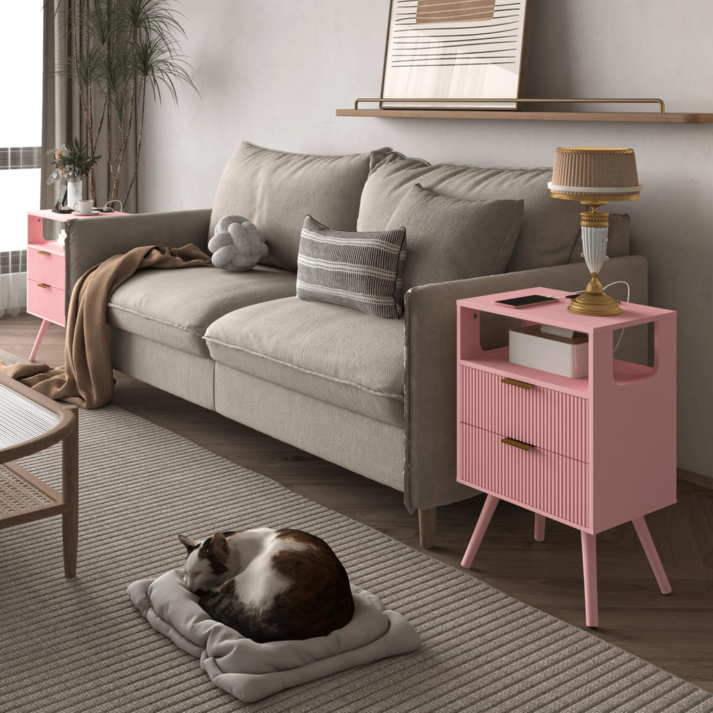 Pink Nightstand with Charging Station and LED Lights R36599
