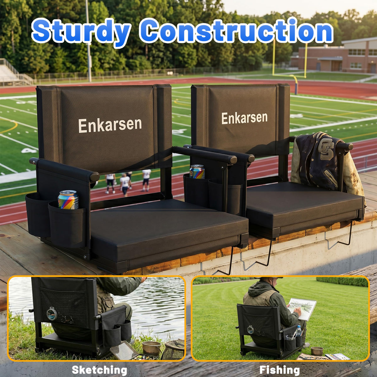 Portable Stadium Seat with Armrests & Cup Holder O469381