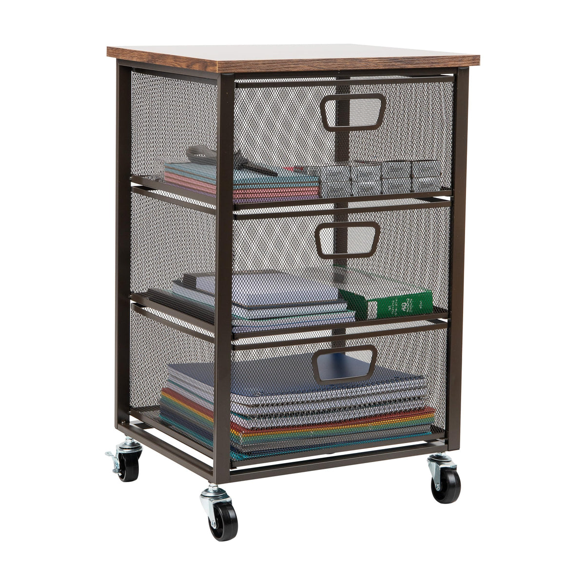 3 Drawer Rolling Storage Organizer with Wood Top F402