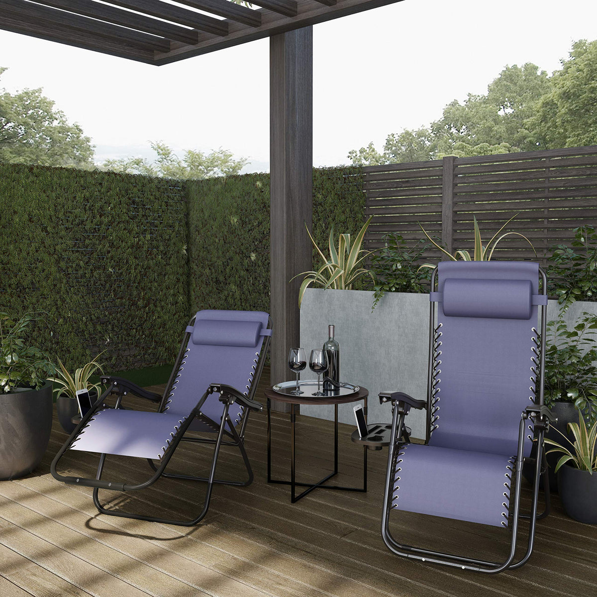 Set of 2 Navy Zero-Gravity Chairs with Side Table K586824